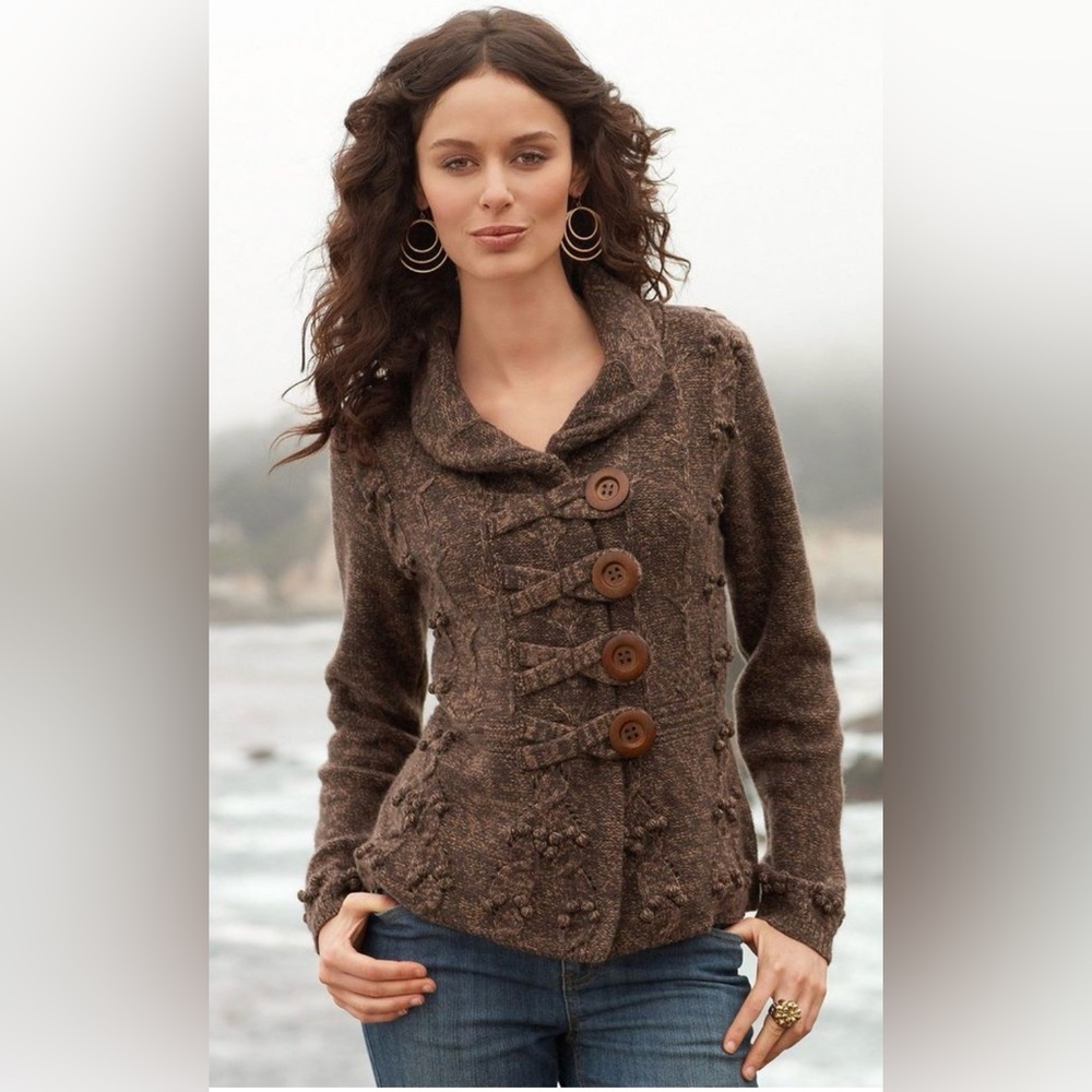 Wool Brown Collared cardigan with Button Accents